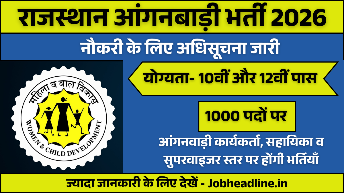 Rajasthan Anganwadi Vacancy 202610वीं और 12वीं पास महिला अभ्यर्थियों के लिए राजस्थान आंगनबाड़ी भर्ती का नोटिफिकेशन हुआ जारी, जल्दी करे आवेदन 