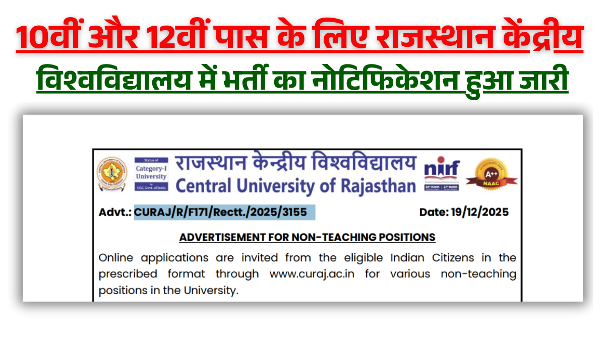 Rajasthan Central University Vacancy 202610वीं और 12वीं पास के लिए राजस्थान केंद्रीय विश्वविद्यालय में भर्ती का नोटिफिकेशन हुआ जारी, अभी करें आवेदन